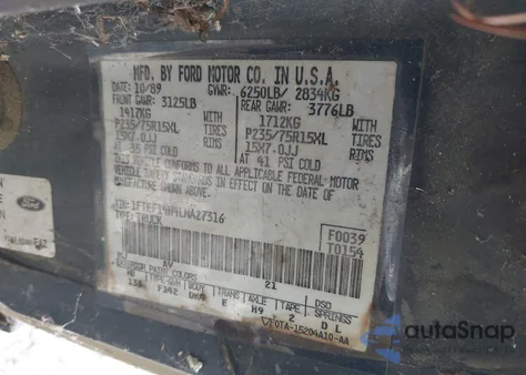 1990 Ford F150 из США, поврежденный, VIN 1FTEF14H4LNA27316